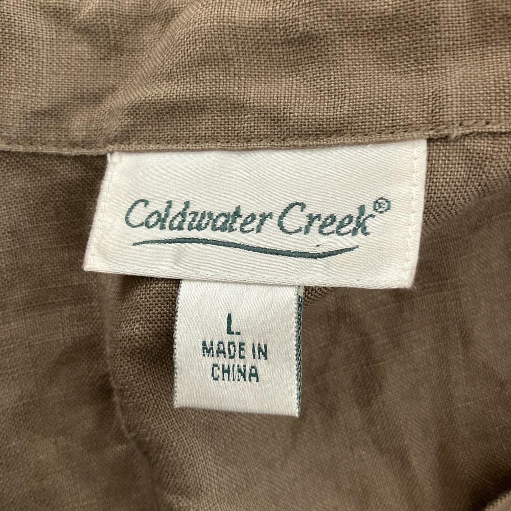 Coldwater Creek 100% Linen Brown Button-Up Tunic Dress Large Coastal Lagenlook - Picture 9 of 10